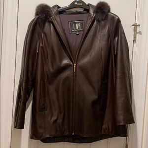 Leather coat with fur